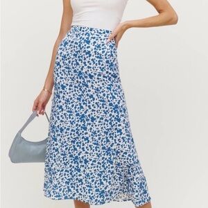 Reformation Blue and White Bea Skirt